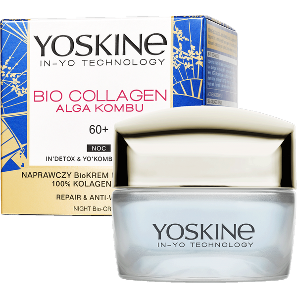 Yoskine Bio Collagen krem do twarzy na noc 60+ z kolagenem morskim, algą Kombu, olejem jojoba i peptydami 50 ml