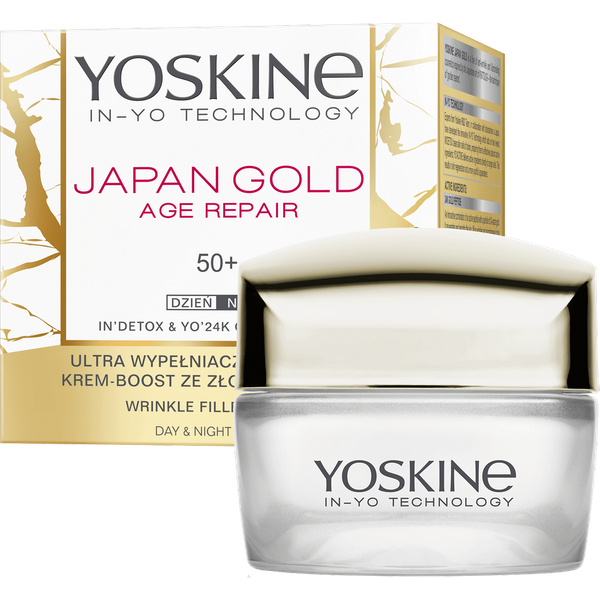 Yoskine Japan Gold krem do twarzy na dzień i noc 50+ z 24k złotem, peptydem i ekstraktem z mirtu 50 ml