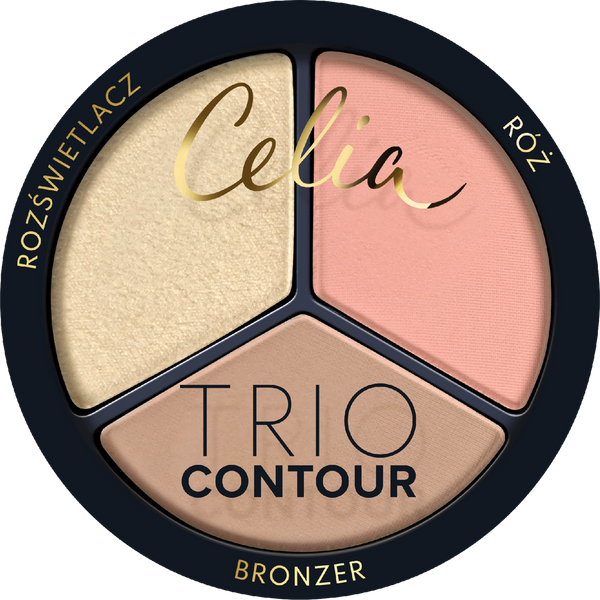 Celia Trio Contour zestaw do konturowania twarzy w pudrze 02 z bronzerem, różem i rozświetlaczem