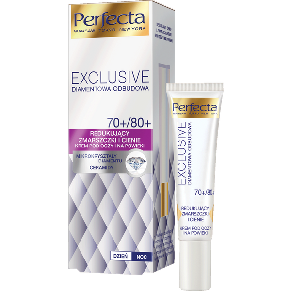 Perfecta Exclusive Diamentowa Odbudowa krem pod oczy i na powieki redukujący zmarszczki i cienie z ceramidami, kofeiną i pyłem diamentowym 15 ml