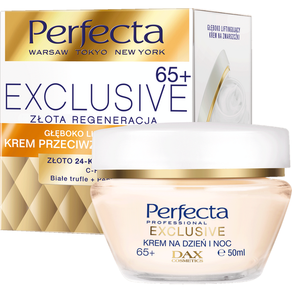 Perfecta Exclusive Złota Regeneracja głęboko liftingujący krem przeciwzmarszczkowy 65+ ze złotem, kwasem hialuronowym i witaminą C 50 ml
