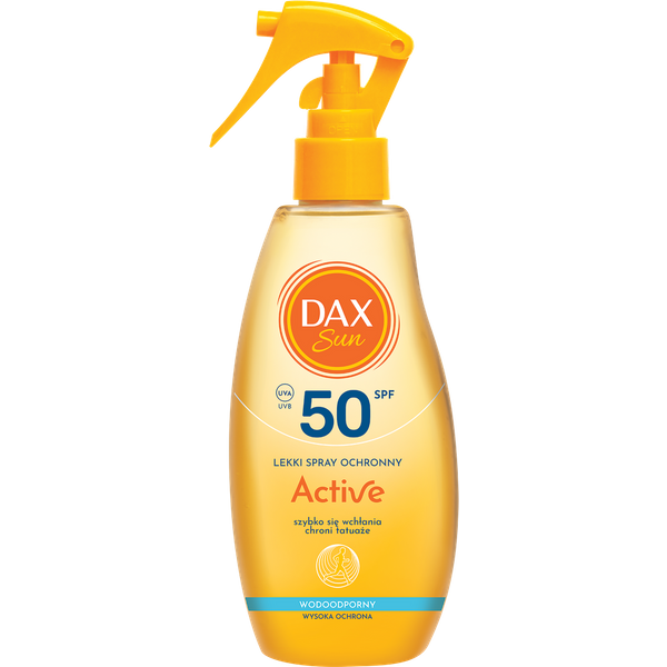 Dax Sun Active lekki spray ochronny SPF 50 z witaminami C i E, ekstraktem z jaśminu i efektem Dry Touch 200 ml