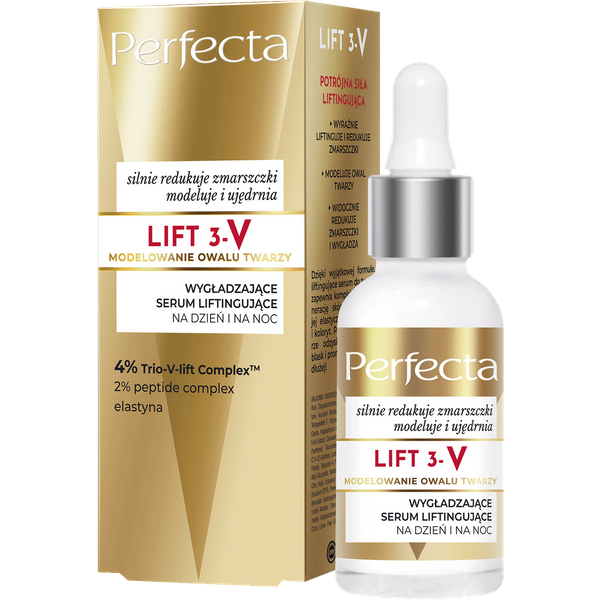 Perfecta Lift 3-V wygładzające serum liftingujące na dzień i noc z 4% Trio-V-lift Complex™, 2% Peptide Complex, elastyną i skwalanem 30 ml