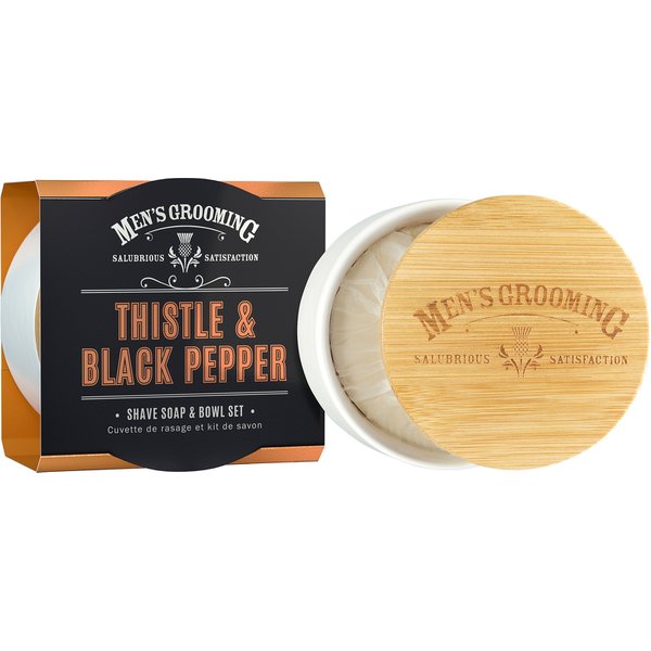 Scottish Fine Soaps Men's Grooming Thistle & Black Pepper Shave Soap & Bowl Set 100g