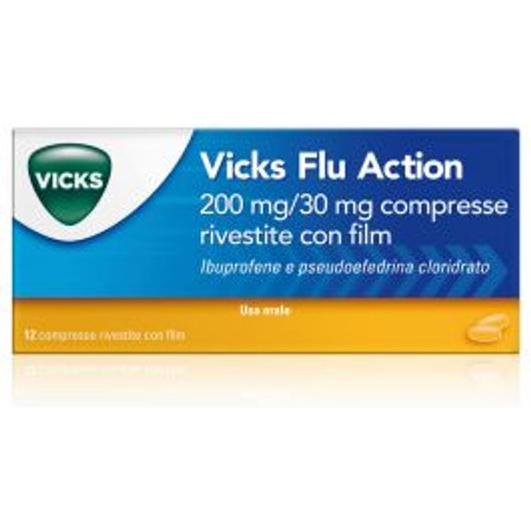 Vicks Flu Action 12 Compresse Per Sintomi Del Raffreddore E Dell'influenza-image