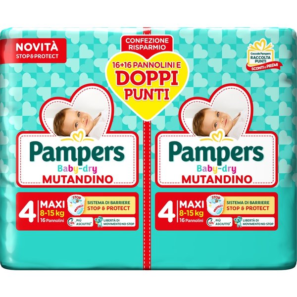 Pampers Baby Dry Mutandino Taglia 4 Maxi 8-15 Kg Pacco Doppio 32 Pannolini-image