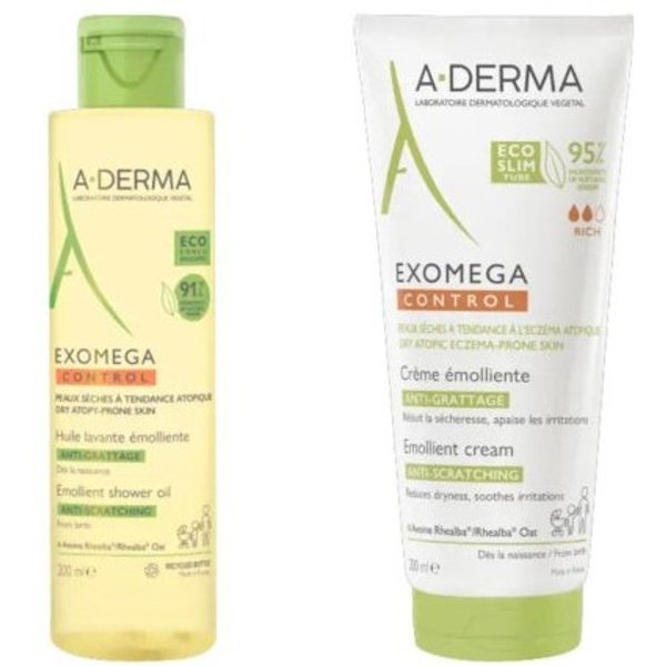 A-Derma Exomega Control Crema Emolliente 200Ml + Olio Lavante Anti Prurito 200Ml-image