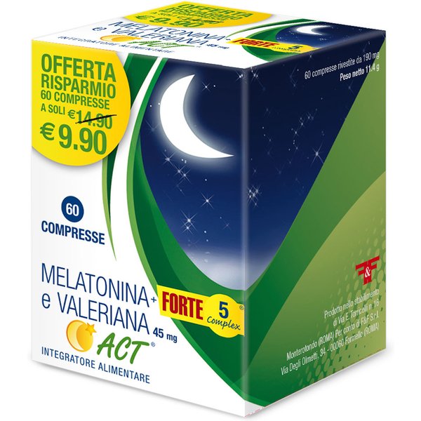 Melatonina Act+ Forte 5 Complex E Valeriana 60 Compresse - Integratore Per Il Sonno-image