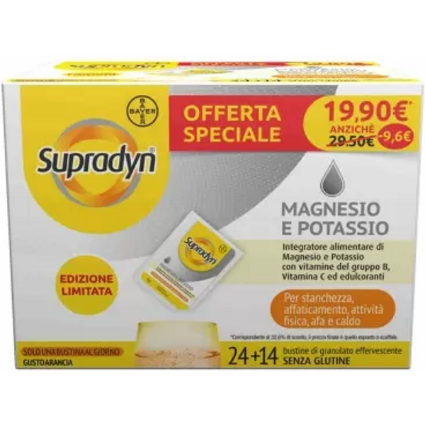 Supradyn Magnesio E Potassio Edizione Limitata 24+14 Bustine Gusto Arancia - Integratore Per La Stanchezza E L'affaticamento-image