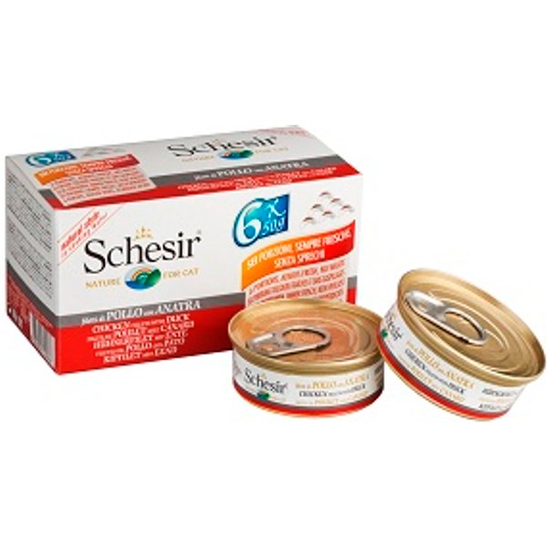 Schesir Gatto Brodo DI Cottura Pollo Anatra 6X50Gr (Lattina) Multipack-image
