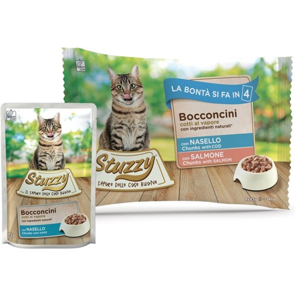 Stuzzy Gatto Bocconcini Nasello/Salmone 4X85Gr (Bustina) Multipack-image