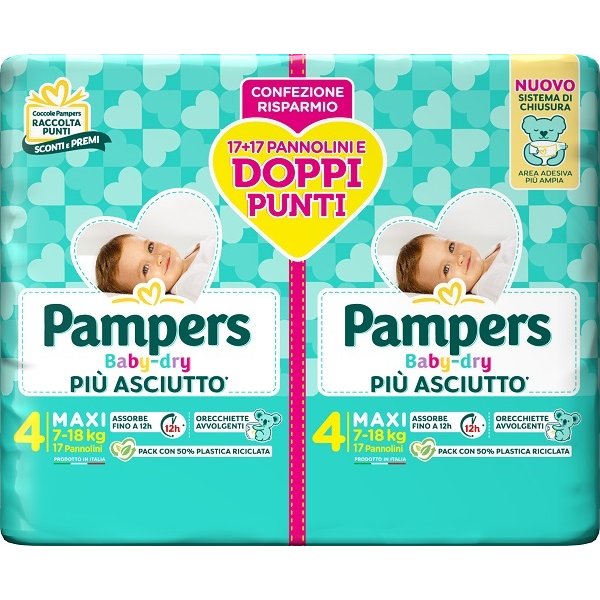 Pampers Baby DRY Piu' Asciutto Taglia 4 Maxi 7-18KG Pacco Doppio 34 Pannolini-image