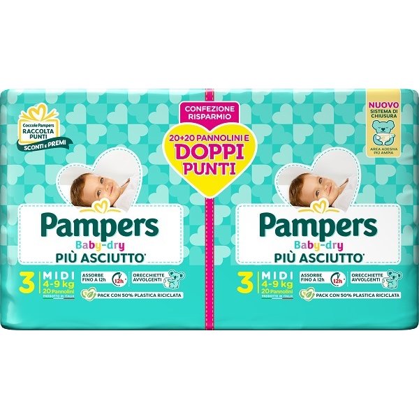 Pampers Baby DRY Piu' Asciutto Taglia 3 Midi 4-9KG Pacco Doppio 40 Pannolini-image