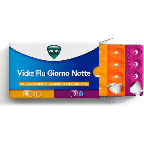 Vicks Flu Giorno Notte 16 Compresse Per Sintomi Del Raffreddore E Dell'influenza-image