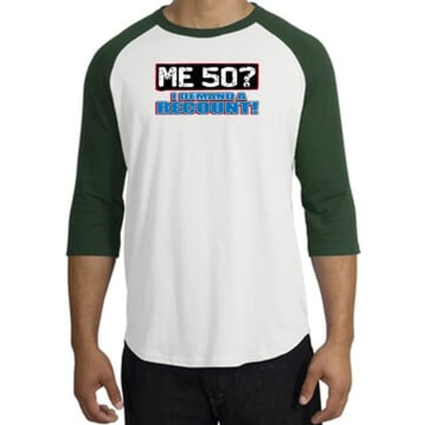 50th Birthday Raglan Shirt Funny Me 50 Years White/Forest Tee Shirt