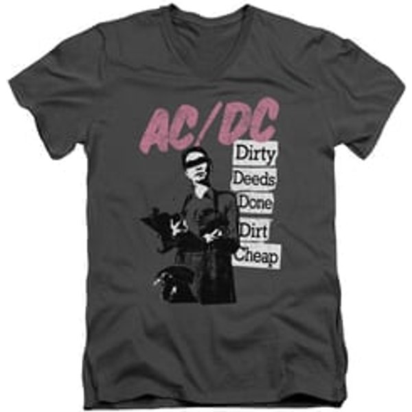ACDC Slim Fit V-Neck Shirt Dirty Deeds Charcoal T-Shirt