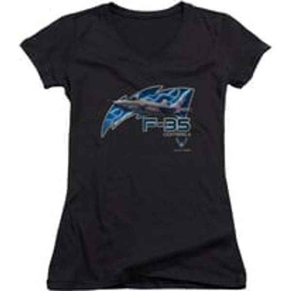 Air Force Shirt Juniors V Neck F35 Lightning II Black T-Shirt