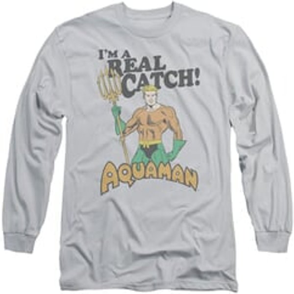 Aquaman Long Sleeve Shirt Real Catch Silver Tee T-Shirt