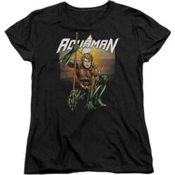 Aquaman Womens Shirt Beach Sunset Black T-Shirt