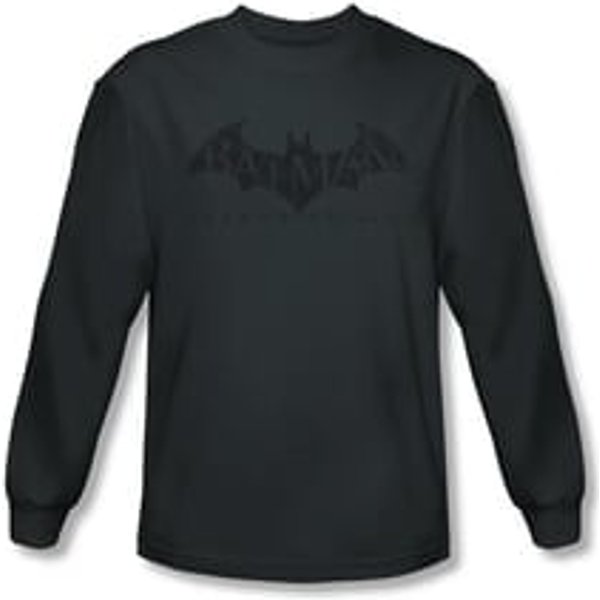 Arkham Origins Shirt Distressed Logo Long Sleeve Charcoal Tee T-Shirt