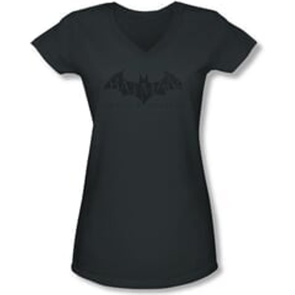 Arkham Origins Shirt Juniors V Neck Distressed Logo Charcoal T-Shirt