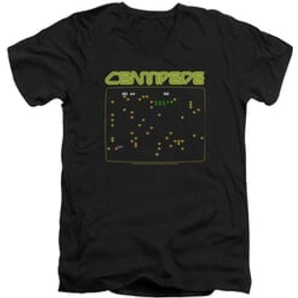 Atari Slim Fit V-Neck Shirt Centipede Screen Black T-Shirt