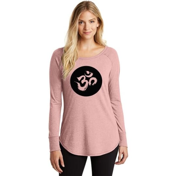 AUM Circle Ladies Tri-Blend Long Sleeve Tunic Yoga Shirt
