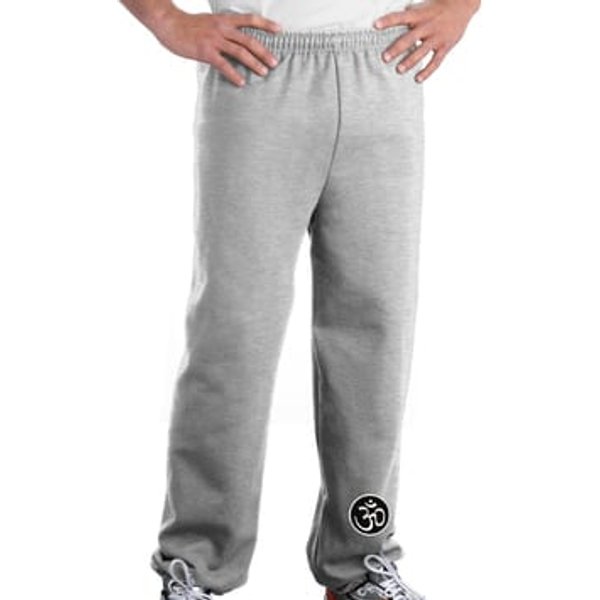 AUM Patch Mens Pants with Elastic Bottom Ash Ankle Print