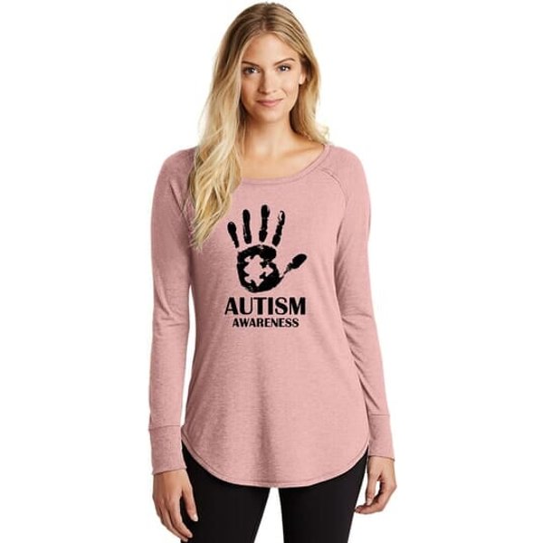 Autism Awareness Hand Ladies Tri Long Sleeve