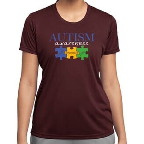 Autism Awareness Puzzle Pieces Ladies Dry Wicking T-shirt