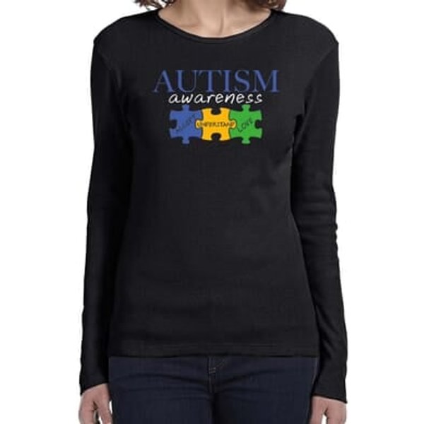 Autism Awareness Puzzle Pieces Ladies Long Sleeve