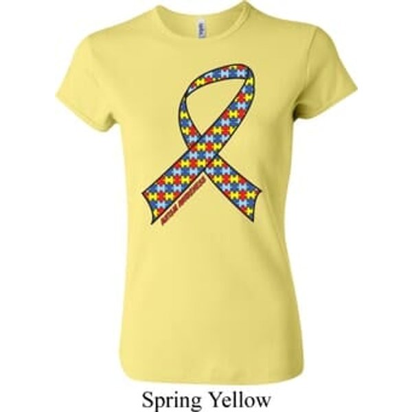 Autism Awareness Ribbon Ladies Crewneck Shirt