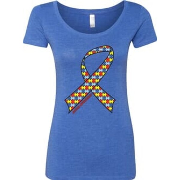 Autism Awareness Ribbon Ladies Scoop Neck