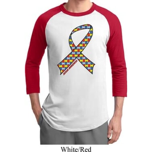 Autism Awareness Ribbon Mens Raglan Shirt