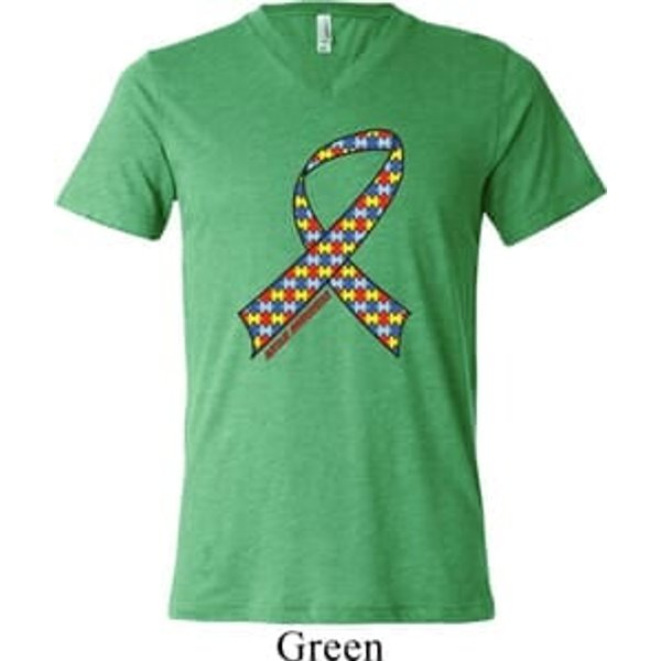 Autism Awareness Ribbon Mens Tri Blend V-neck Shirt