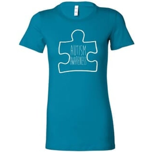 Autism Awareness White Puzzle Ladies Longer Length Shirt