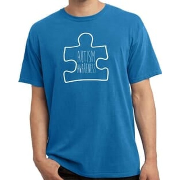 Autism Awareness White Puzzle Pigment Dyed T-shirt