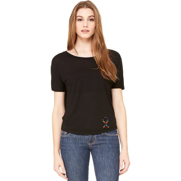 Autism Ribbon Bottom Print Ladies Open Back Shirt