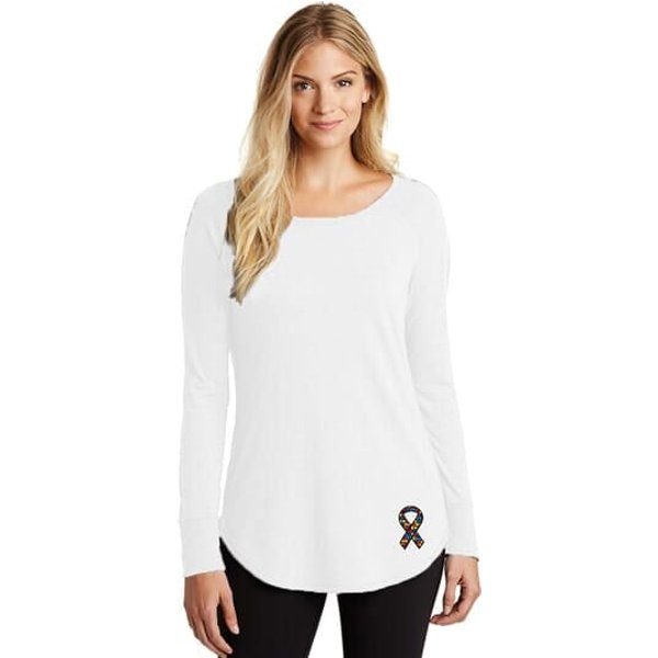 Autism Ribbon Bottom Print Ladies Tri Long Sleeve