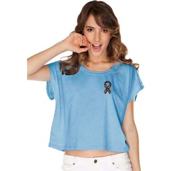 Autism Ribbon Pocket Print Ladies Boxy Tee