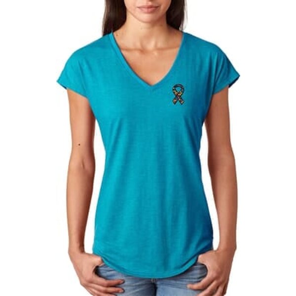 Autism Ribbon Pocket Print Ladies Tri Blend V-neck