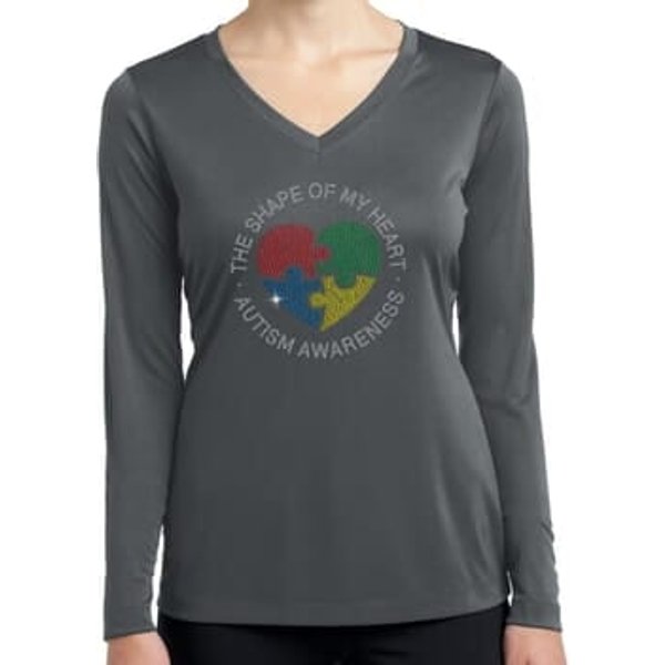 Autism Shape of My Heart Ladies Dry Wicking Long Sleeve