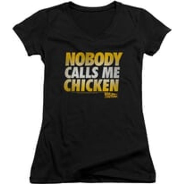 Back To The Future Shirt Juniors V Neck Chicken Black Tee T-Shirt