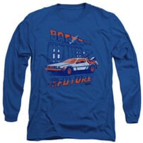 Back To The Future Shirt Lightning Strikes Long Sleeve Royal Blue Tee T-Shirt