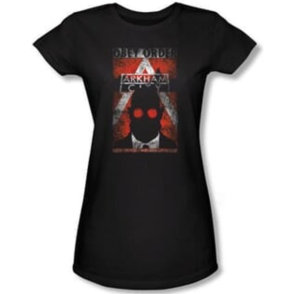 Batman Juniors T-Shirt - Arkham City Obey Order Poster Black Tee