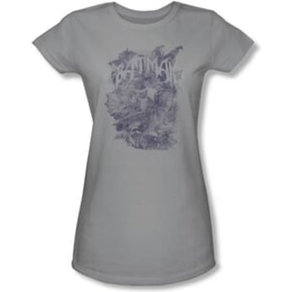 Batman Juniors T-Shirt - Pencil Bat Collage Silver Tee