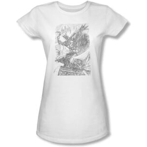 Batman Juniors T-Shirt - Pencil Batarang Throw White Tee