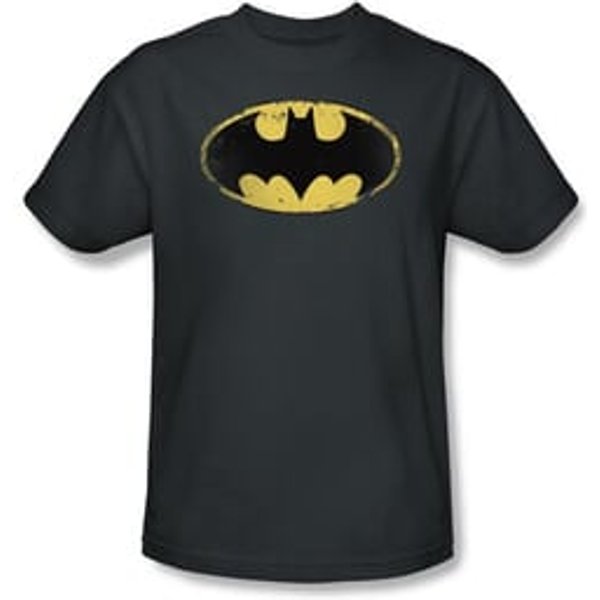 Batman Kids T-Shirt - Distressed Shield Youth Charcoal Tee
