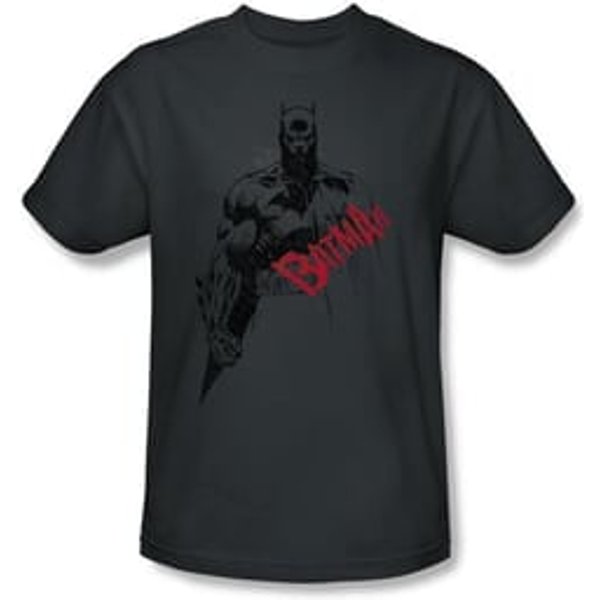 Batman Kids T-Shirt - Sketch Bat Red Logo Youth Charcoal Grey Tee
