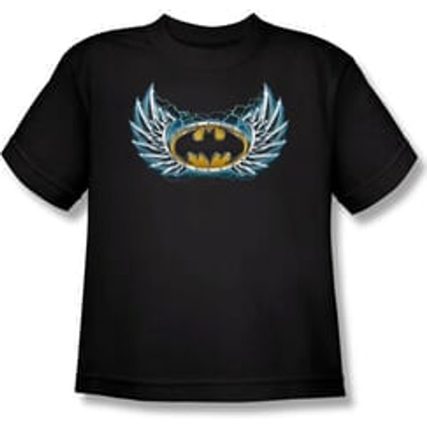 Batman Kids T-Shirt - Steel Wings Logo Youth Black Tee